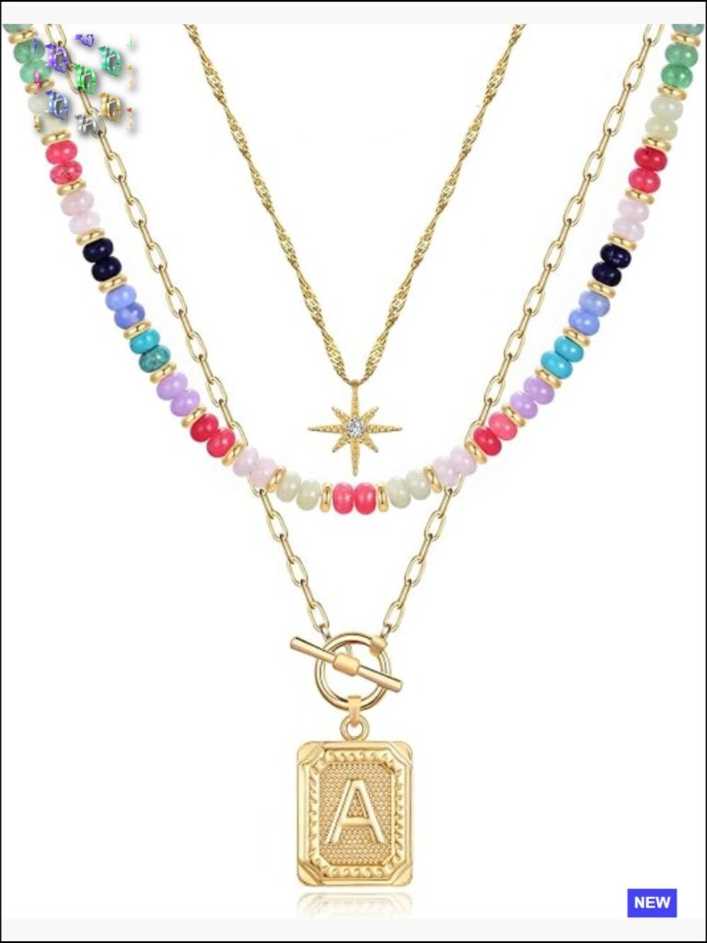 Layered Initial Necklace Choker Star Square Pendant Beaded Dainty Y2K Trendy